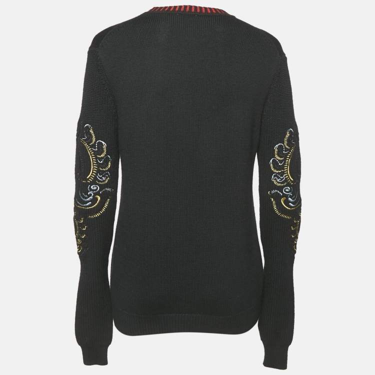 Pre Owned Kenzo Black Eye Embroidered Wool Knit Long Sleeve Sweater S