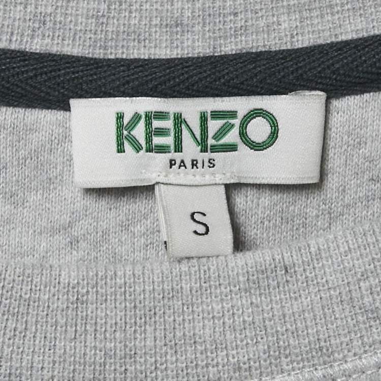 Pre Owned Kenzo Grey Embroidered Cotton Crew Neck Sweatshirt S