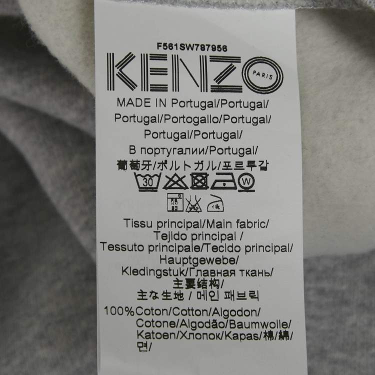 Pre Owned Kenzo Grey Embroidered Cotton Crew Neck Sweatshirt S