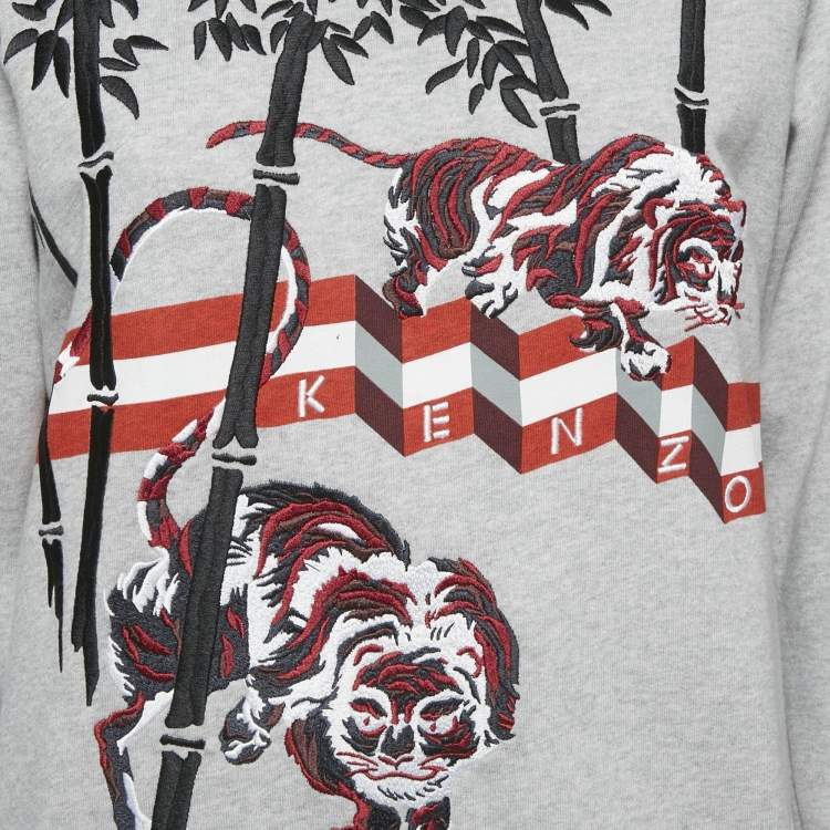 Pre Owned Kenzo Grey Embroidered Cotton Crew Neck Sweatshirt S