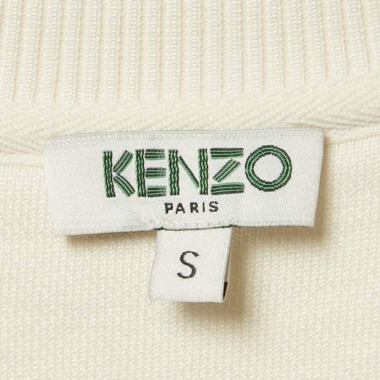 Pre Owned Kenzo Off-White Eiffel Tower Embroidery Cotton Crew Neck Sweatshirt S 