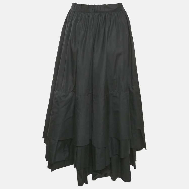 Pre Owned Kenzo Black Cotton Tiered Long Skirt M