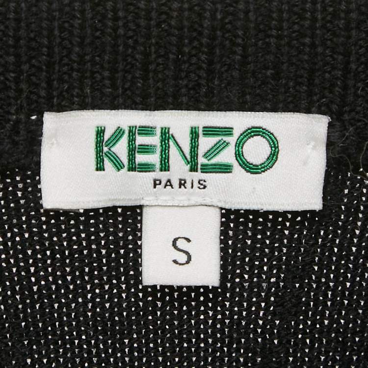 Pre Owned Kenzo Black Tufted and Metallic Print Wool Knit Sweater S