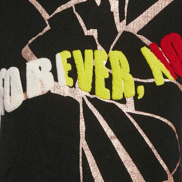 Pre Owned Kenzo Black Tufted and Metallic Print Wool Knit Sweater S