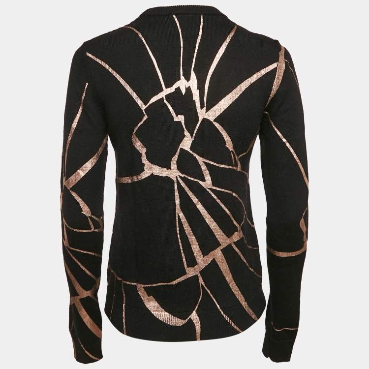 Pre Owned Kenzo Black Tufted and Metallic Print Wool Knit Sweater S