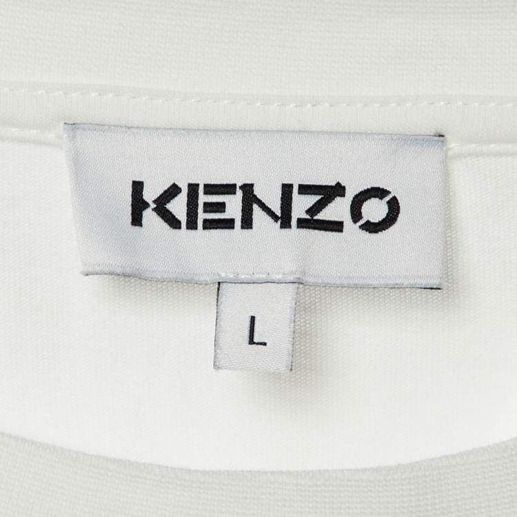 Pre Owned Kenzo White Tiger Print Cotton Crew Neck T-Shirt L
