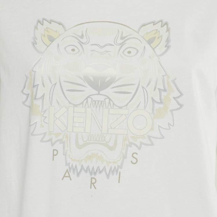 Pre Owned Kenzo White Tiger Print Cotton Crew Neck T-Shirt L