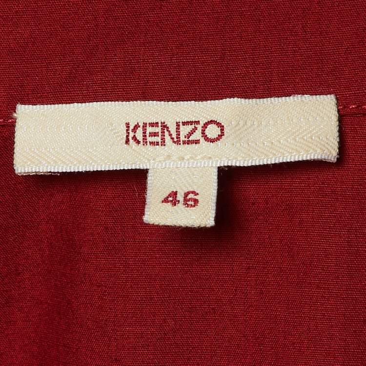 Pre Owned Kenzo Red Cotton Ruffle Button Front Shirt XL