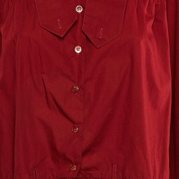 Pre Owned Kenzo Red Cotton Ruffle Button Front Shirt XL