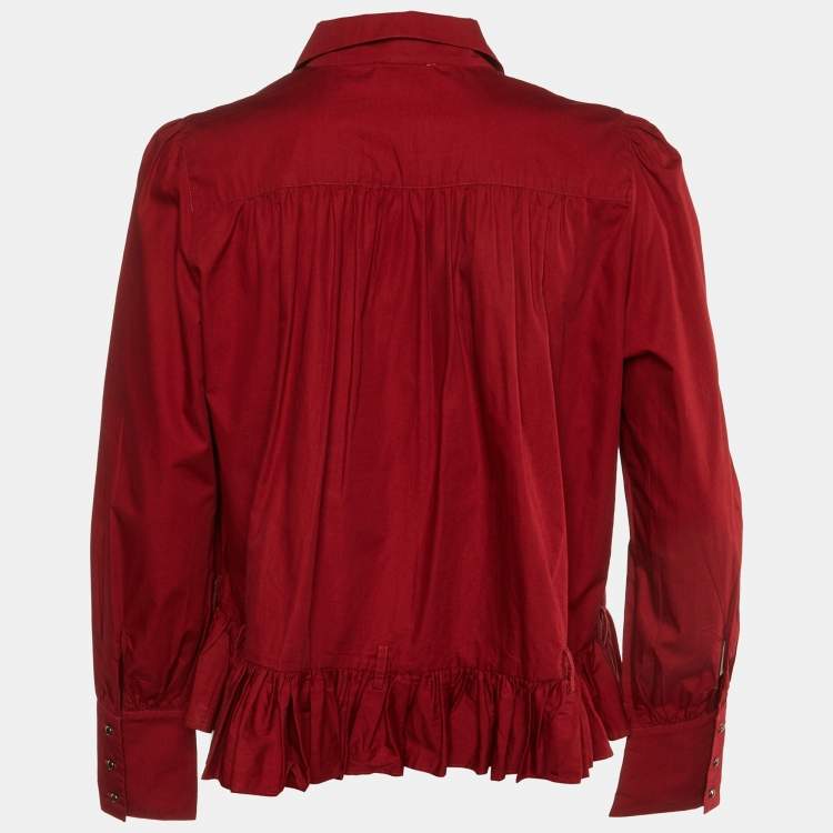 Pre Owned Kenzo Red Cotton Ruffle Button Front Shirt XL
