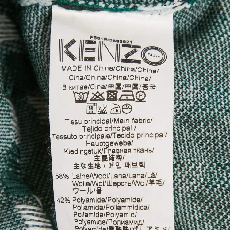 Pre Owned Kenzo Green Patterned Knit Beads Embellished Mini Dress S