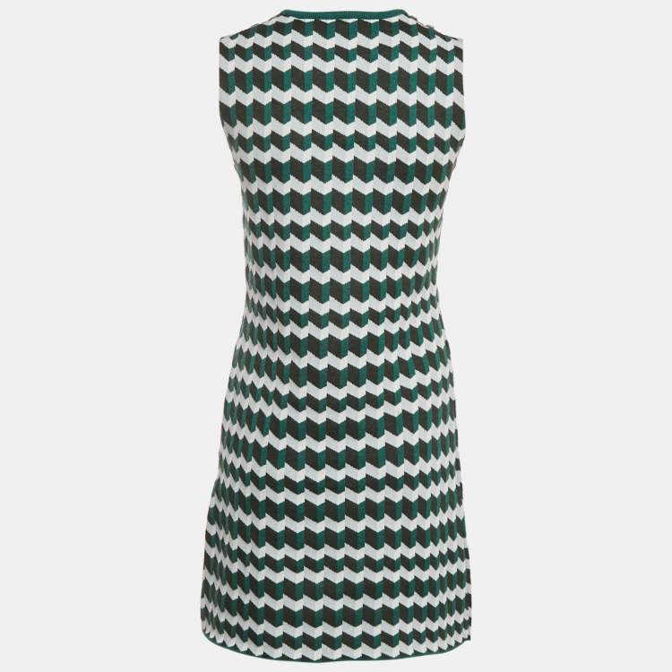 Pre Owned Kenzo Green Patterned Knit Beads Embellished Mini Dress S