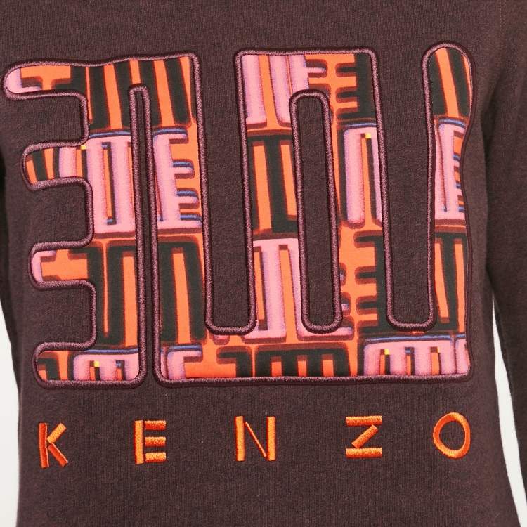 Pre Owned Kenzo Burgundy Love Embroidered Cotton Knit Sweatshirt S