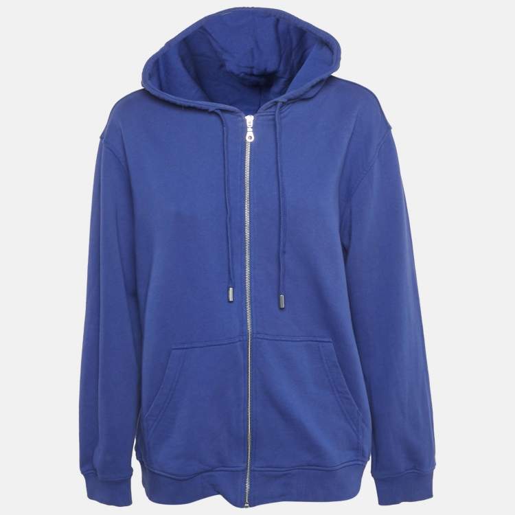 Pre Owned Kenzo Blue Logo Print Cotton Hooded Jacket L