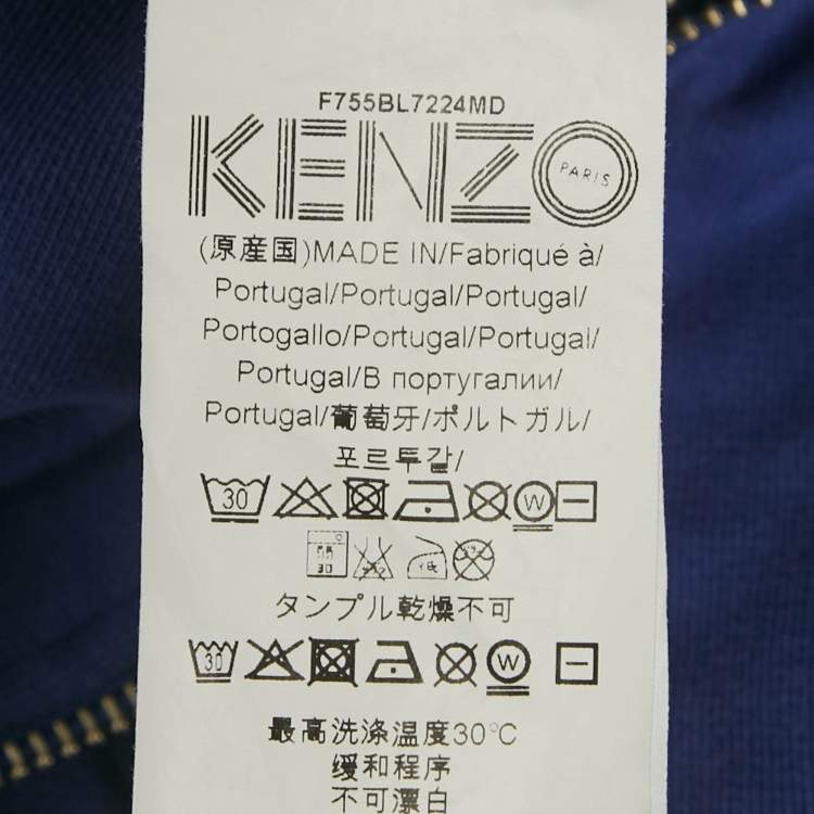 Pre Owned Kenzo Blue Logo Print Cotton Hooded Jacket L
