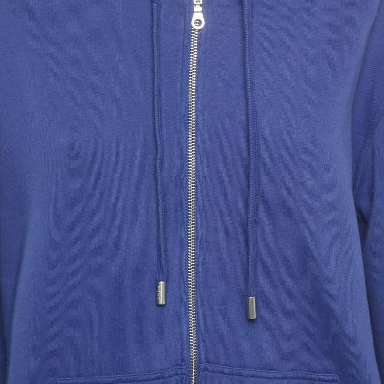 Pre Owned Kenzo Blue Logo Print Cotton Hooded Jacket L