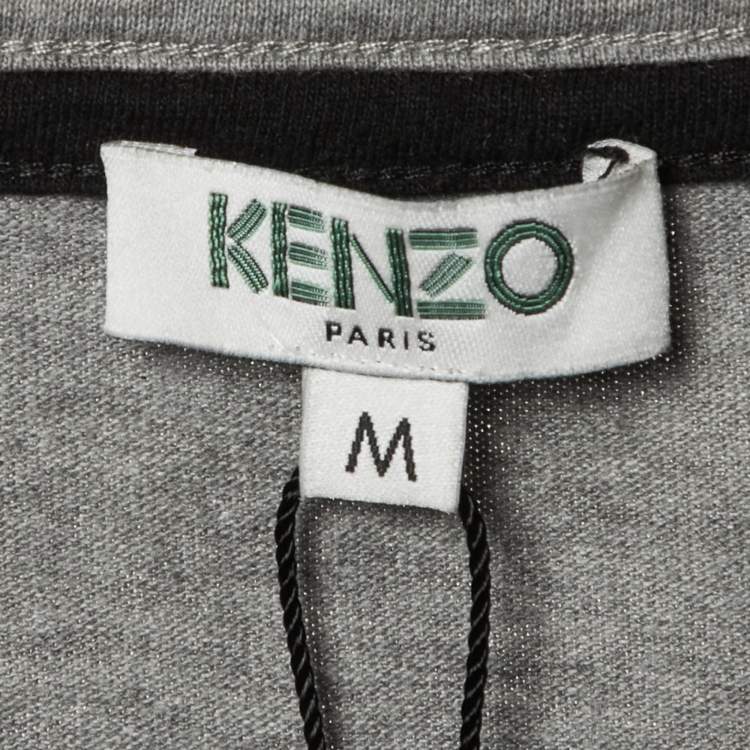 Pre Owned Kenzo Grey/Black Logo Cotton Printed Sleeve Round Neck T-Shirt M