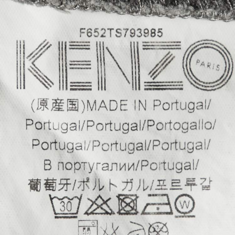 Pre Owned Kenzo Grey/Black Logo Cotton Printed Sleeve Round Neck T-Shirt M