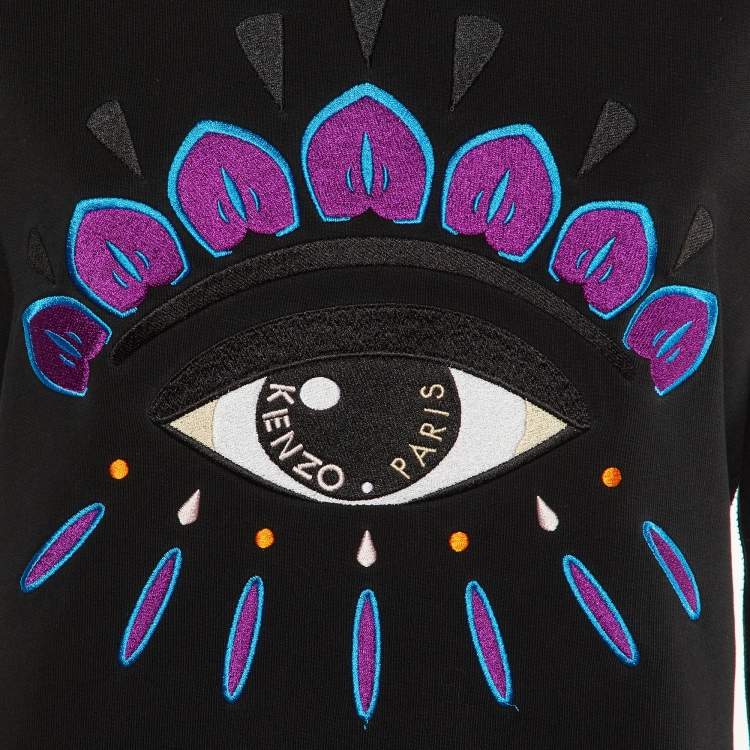 Pre Owned Kenzo Black Eye Embroidered Cotton Knit Sweatshirt L