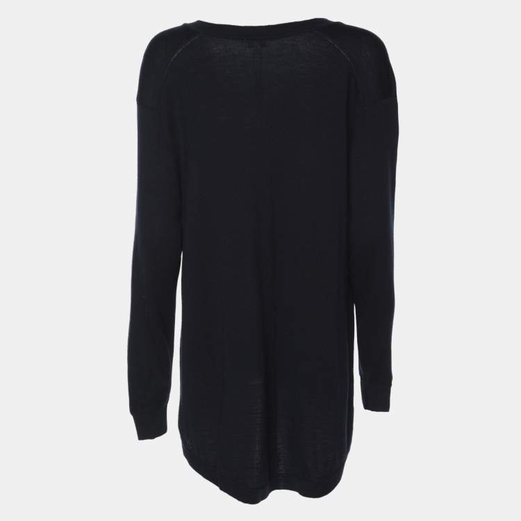 Pre Owned Kenzo Navy Blue Wool Knit V Neck Pullover Sweater S