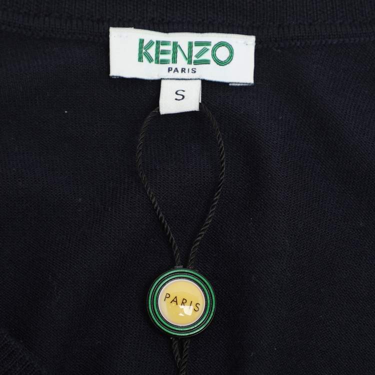 Pre Owned Kenzo Navy Blue Wool Knit V Neck Pullover Sweater S