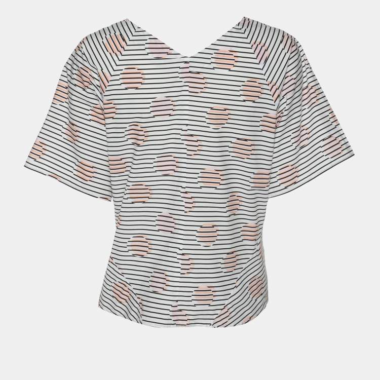 Pre Owned Kenzo White Striped Printed Cotton Tunic Blouse L
