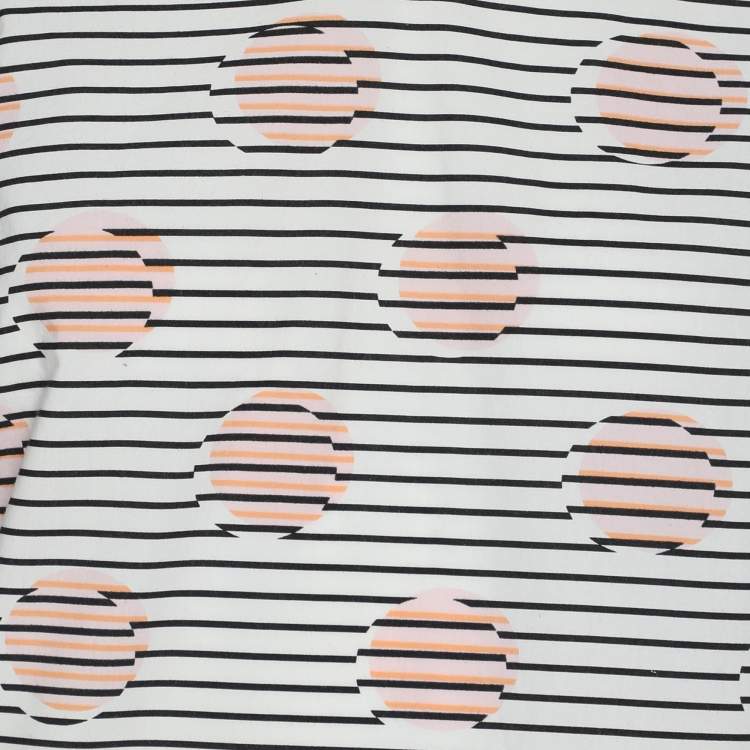 Pre Owned Kenzo White Striped Printed Cotton Tunic Blouse L