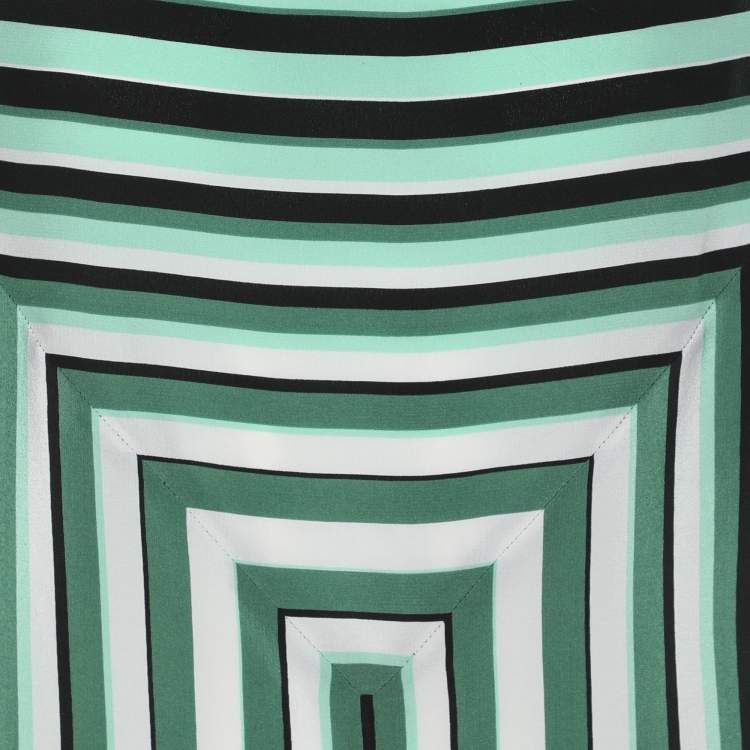 Pre Owned Kenzo Green Stripe Silk Tunic Blouse L