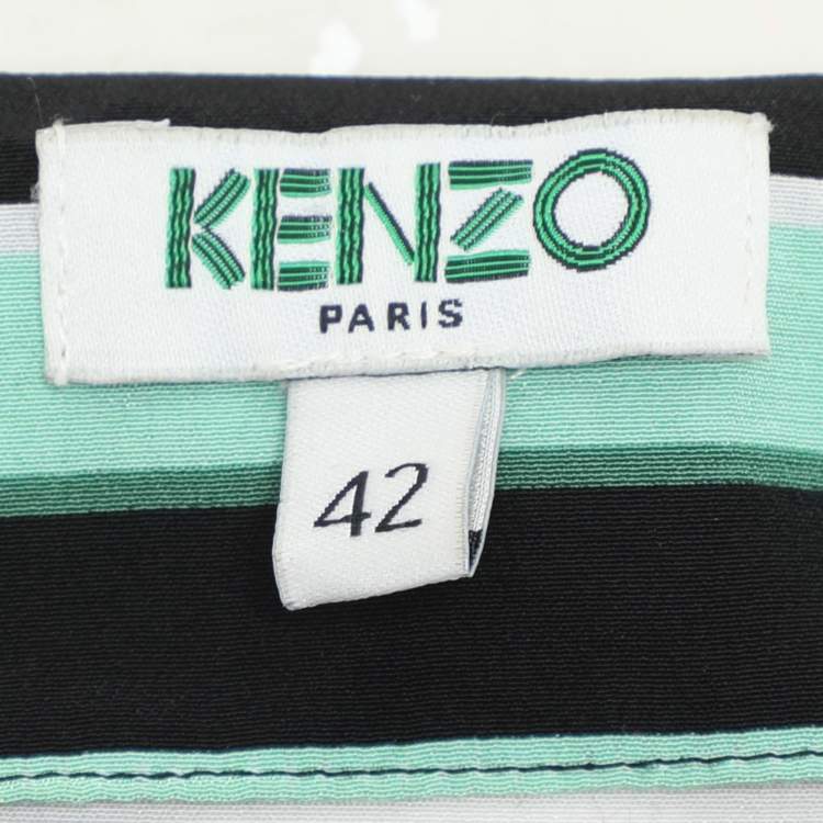 Pre Owned Kenzo Green Stripe Silk Tunic Blouse L
