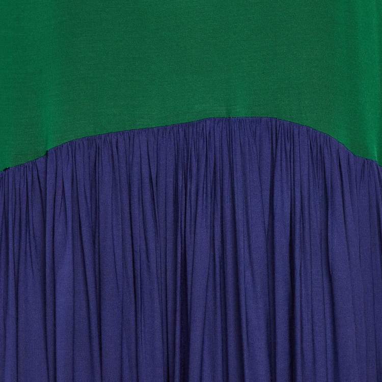 Pre Owned Kenzo Green/Blue Colorblock Crepe Maxi Dress S