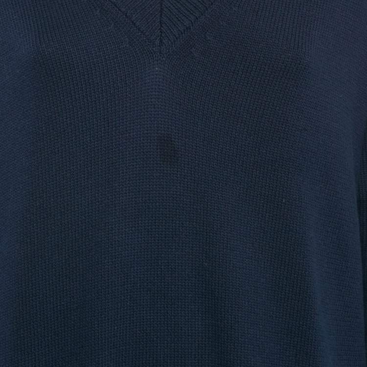 Pre Owned Kenzo Navy Blue Logo Intarsia Rib Knit Mini Sweater Dress S