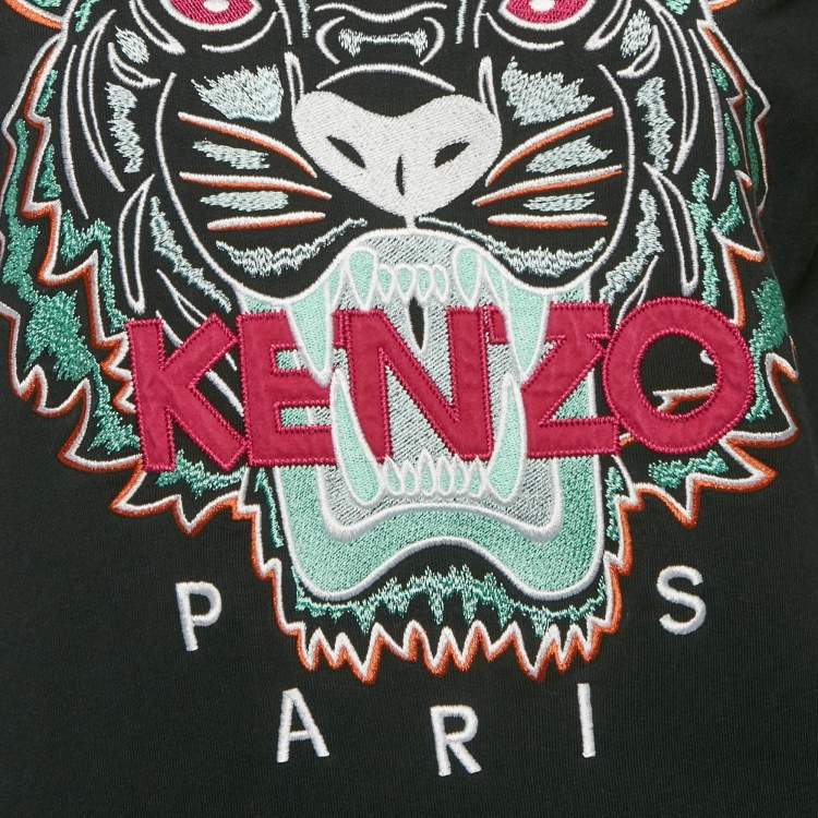 مملوكة مسبقًا Kenzo Black Tiger Logo Embroidered Cotton Knit Sweatshirt M
