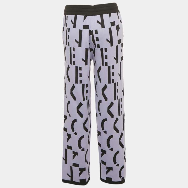 Pre Owned Kenzo Lavender Logo Jacquard Knit Trousers L