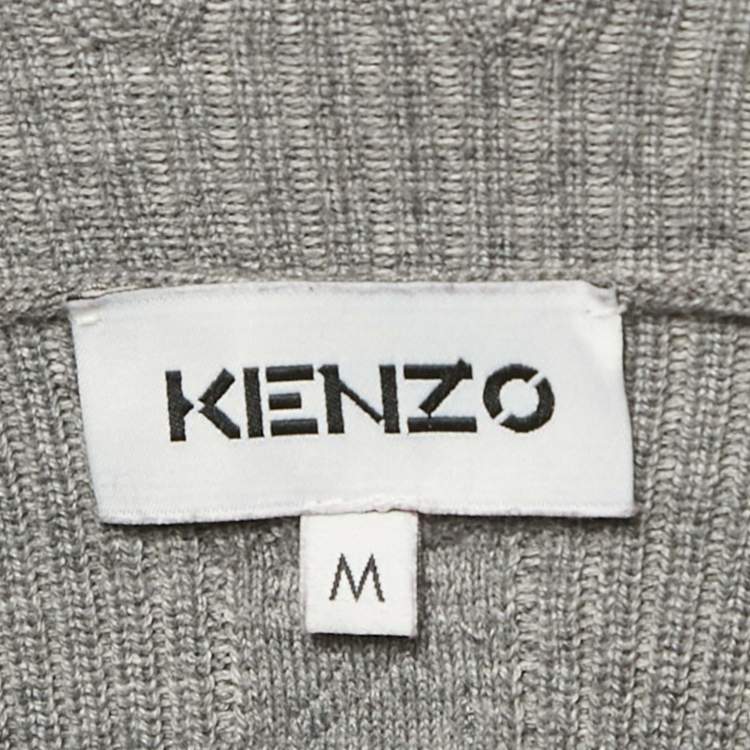 Pre Owned Kenzo Grey Rib Knit Sleeveless Hooded Top M 