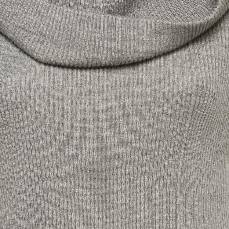 Pre Owned Kenzo Grey Rib Knit Sleeveless Hooded Top M 