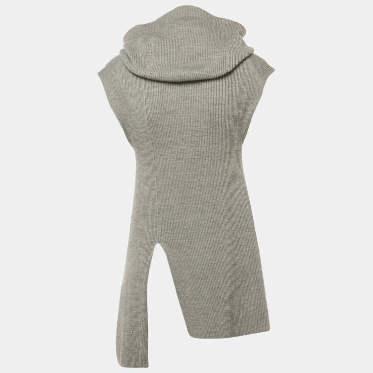 Pre Owned Kenzo Grey Rib Knit Sleeveless Hooded Top M 