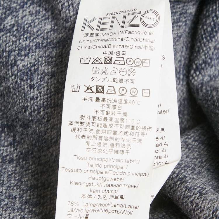 Pre Owned Kenzo Blue Eye Intarsia Wool Knit Mini Sweater Dress S