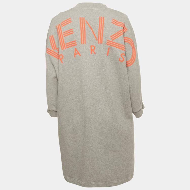 Pre Owned Kenzo Grey Cotton Knit V-Neck Sweatshirt Dress L
