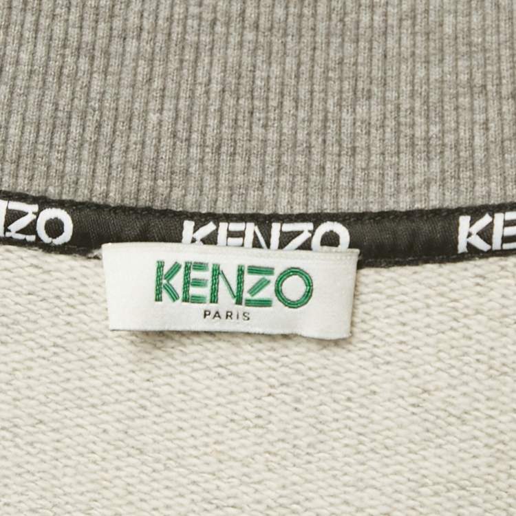 Pre Owned Kenzo Grey Cotton Knit V-Neck Sweatshirt Dress L