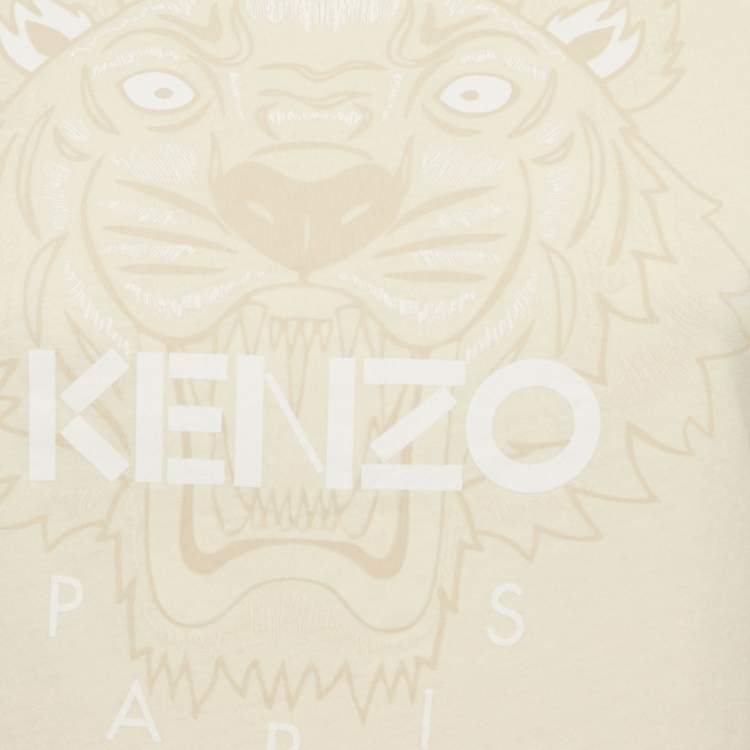 Pre Owned Kenzo Cream Flock Tiger Print Cotton Crewneck T-shirt S