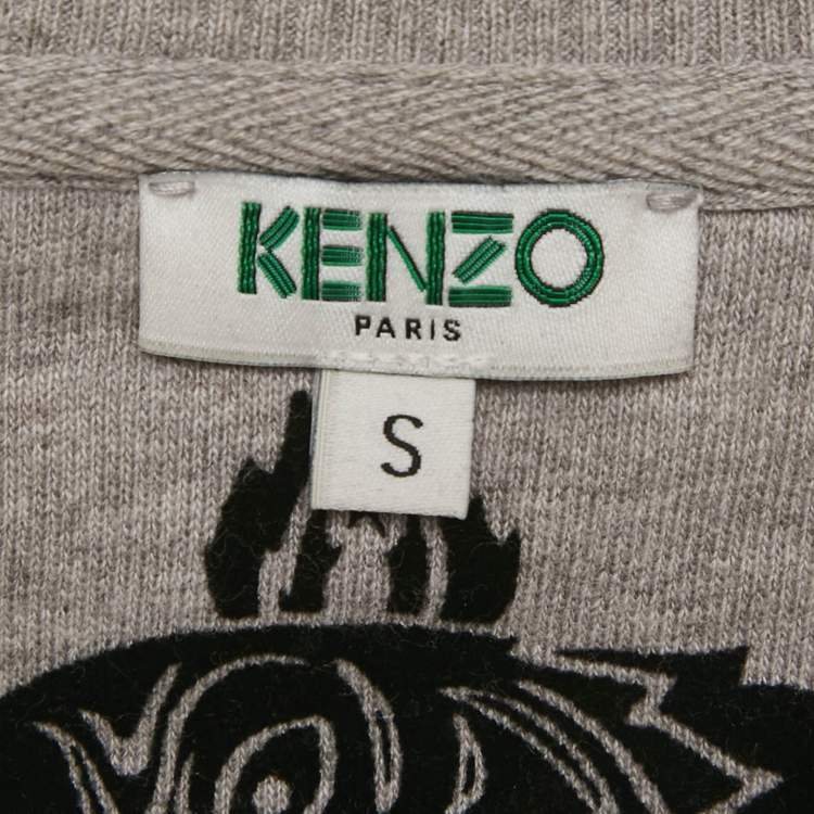 Pre Owned Kenzo Grey Flocked Triger Print Knit Mini Sweater Dress S