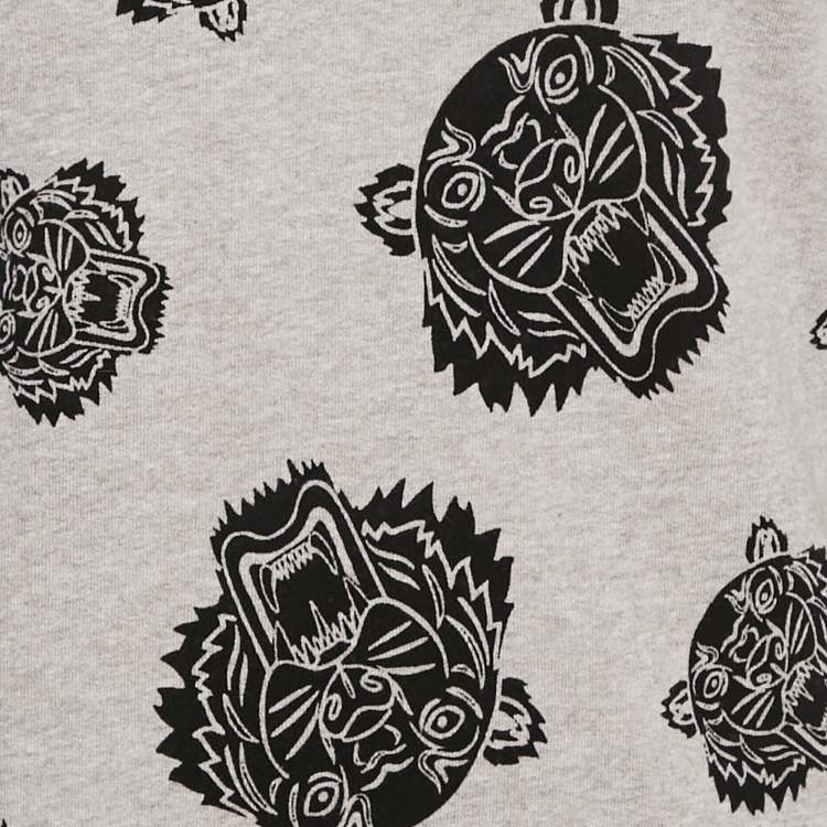 Pre Owned Kenzo Grey Flocked Triger Print Knit Mini Sweater Dress S