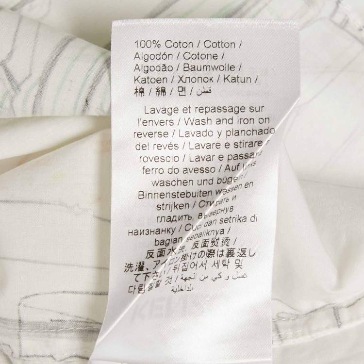 Pre Owned Kenzo White Sketch Print Cotton Boxy Shirt M
