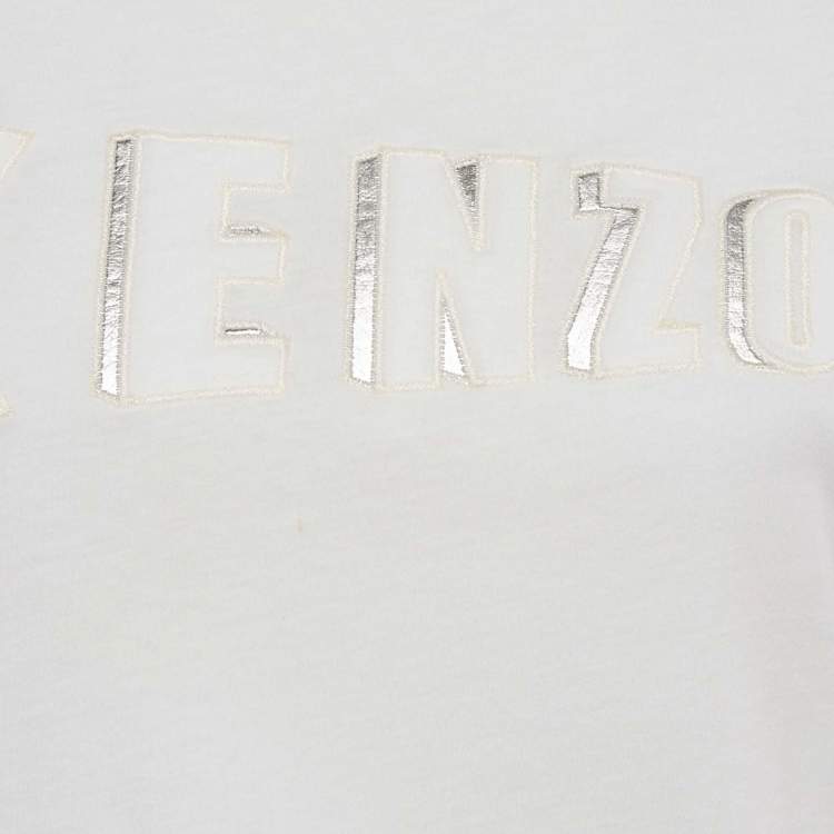Pre Owned Kenzo White Embossed Logo Cotton Crewneck T-Shirt S