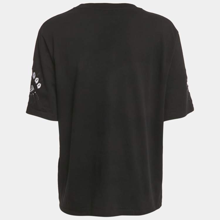 Pre Owned Kenzo Black Eye Embroidered Cotton Crewneck T-shirt L