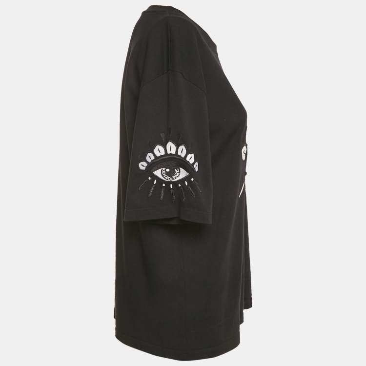 Pre Owned Kenzo Black Eye Embroidered Cotton Crewneck T-shirt L