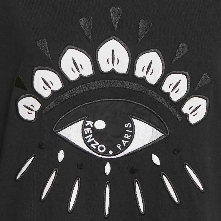 Pre Owned Kenzo Black Eye Embroidered Cotton Crewneck T-shirt L