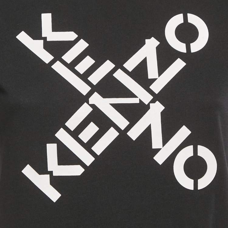 Pre Owned Kenzo Black Logo Print Jersey Crewneck T-Shirt S