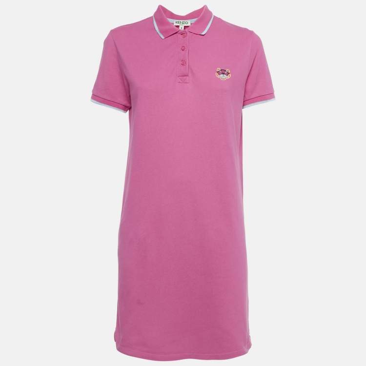 Pre Owned Kenzo Pink Logo Embroidered Cotton Polo T-Shirt S