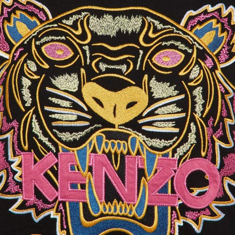 Pre Owned Kenzo Black Tiger Embroidered Cotton Crew Neck Sweatshirt M